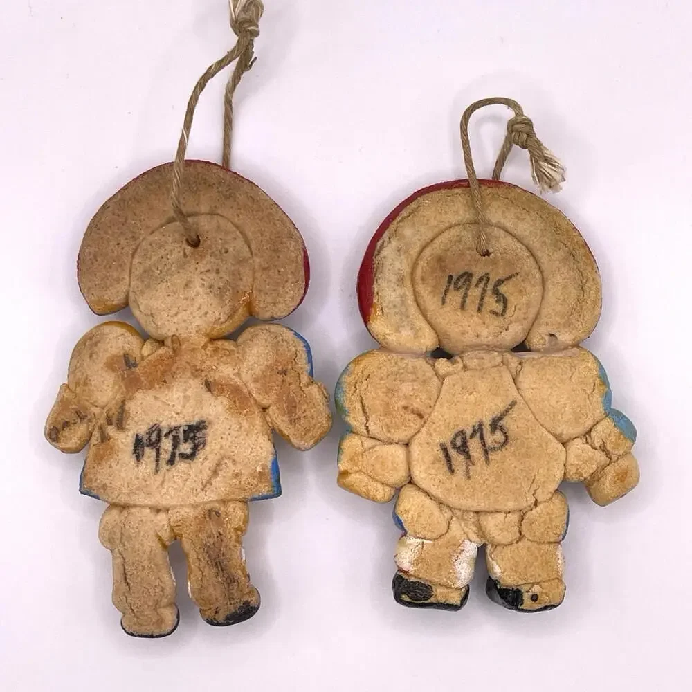 Vintage Raggedy Ann and Andy Salt Dough Christmas Ornaments 4